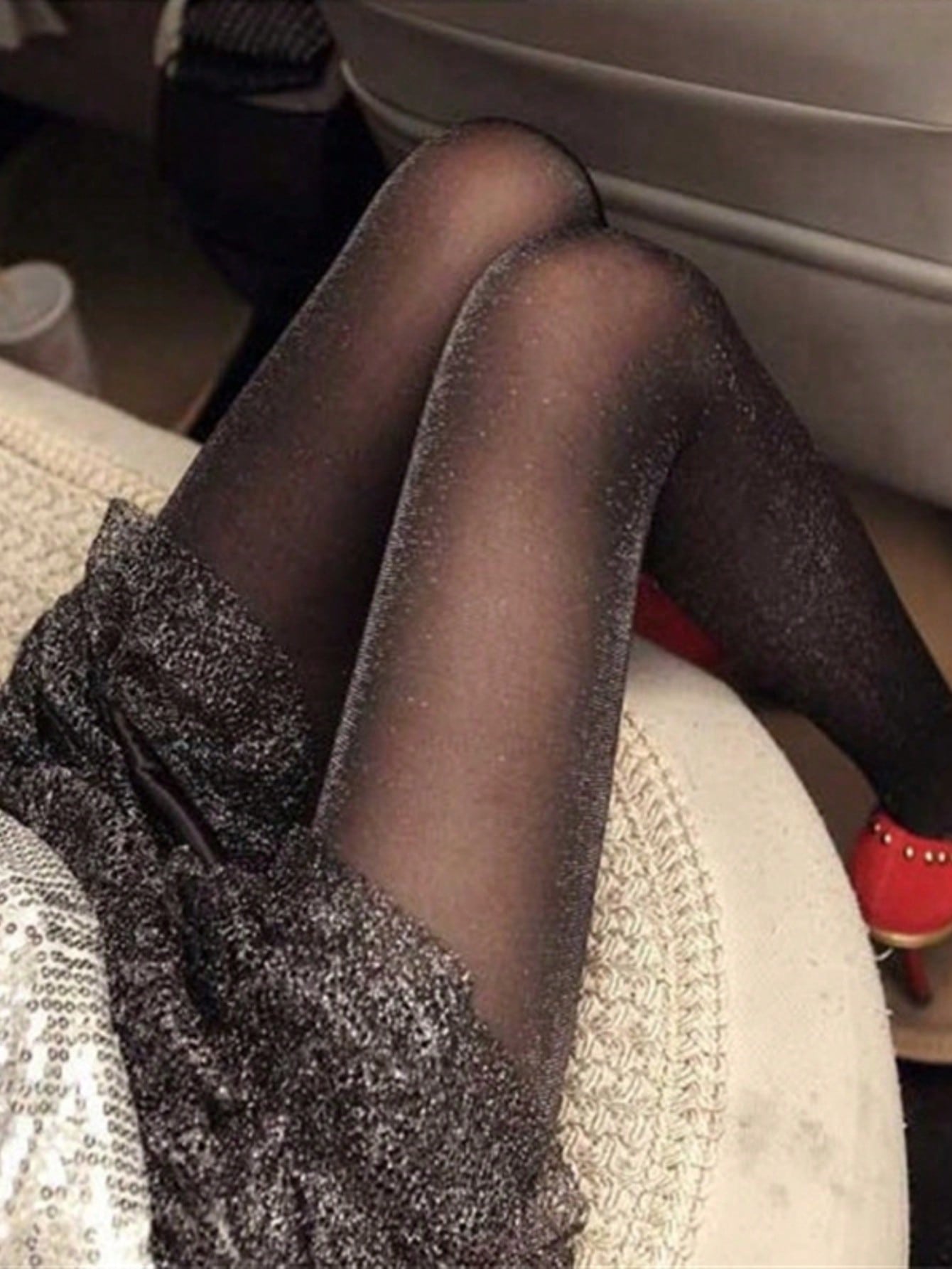 SHEIN 1pc Women Shimmering Pearl Glitter Sexy Stockings, Cozy