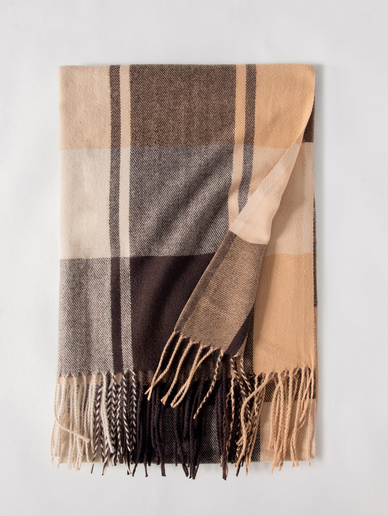  | SHEIN 1pc Women's Multicolor Plaid Tassel Design Faux Cashmere Warm Fashion Poncho Scarf, Plus Size Suitable For Daily Use | Bandana | Shein | OneHub