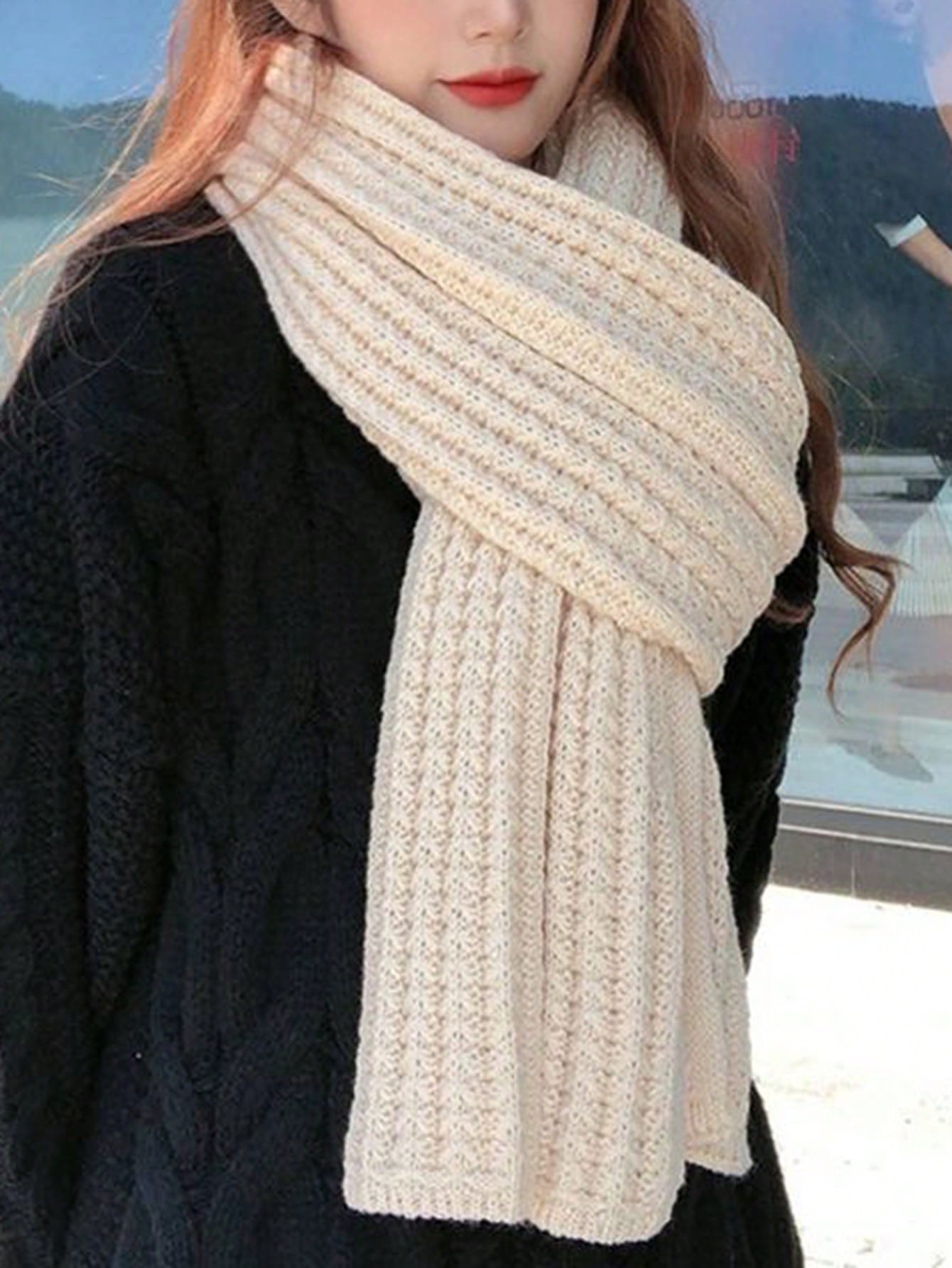  | SHEIN 1pc Women's Solid Color Thick Knitted Wool Scarf With Decoration, Winter Neck Warmer | Bandana | Shein | OneHub
