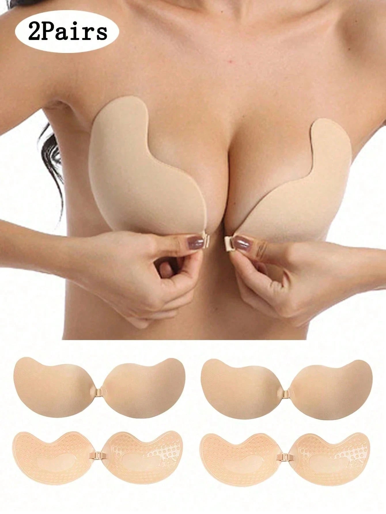  | SHEIN 2Pairs Of Push Up Adhesive Bras: Silicone Backless Nipple Stickers, Self-Adhesive Strapless Mango Shaped Bras, Invisible Bras For Dresses And Wedding Gowns, Summer Essential | Lingerie | Shein | OneHub