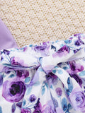  | SHEIN 2pcs/Set Baby Girl Spring Purple Ruffled Trim Romper, Bowknot Headband And Purple Floral Printed Shorts | dress | Shein | OneHub
