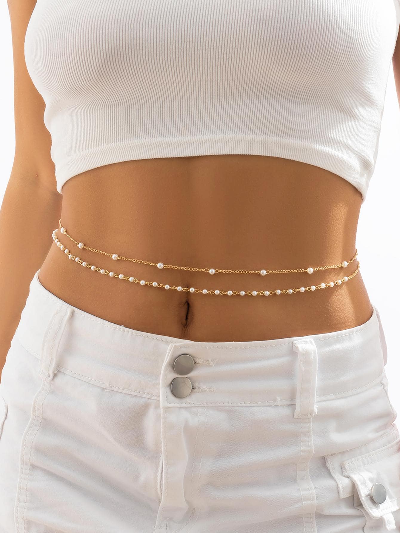 SHEIN 2pcs/Set Fashion Faux Pearl Decor Waist Chain For Women For Daily Decoration