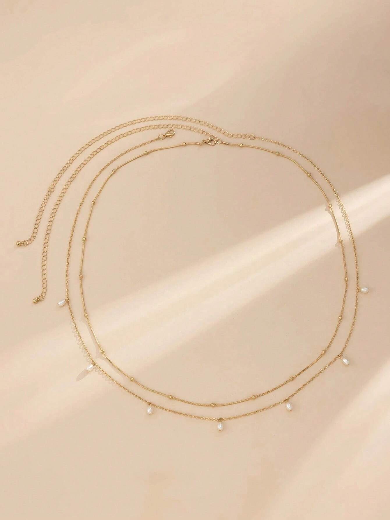 SHEIN 2pcs/Set Handmade Faux Pearl Pendant Waist Chain, Adjustable Chain Length