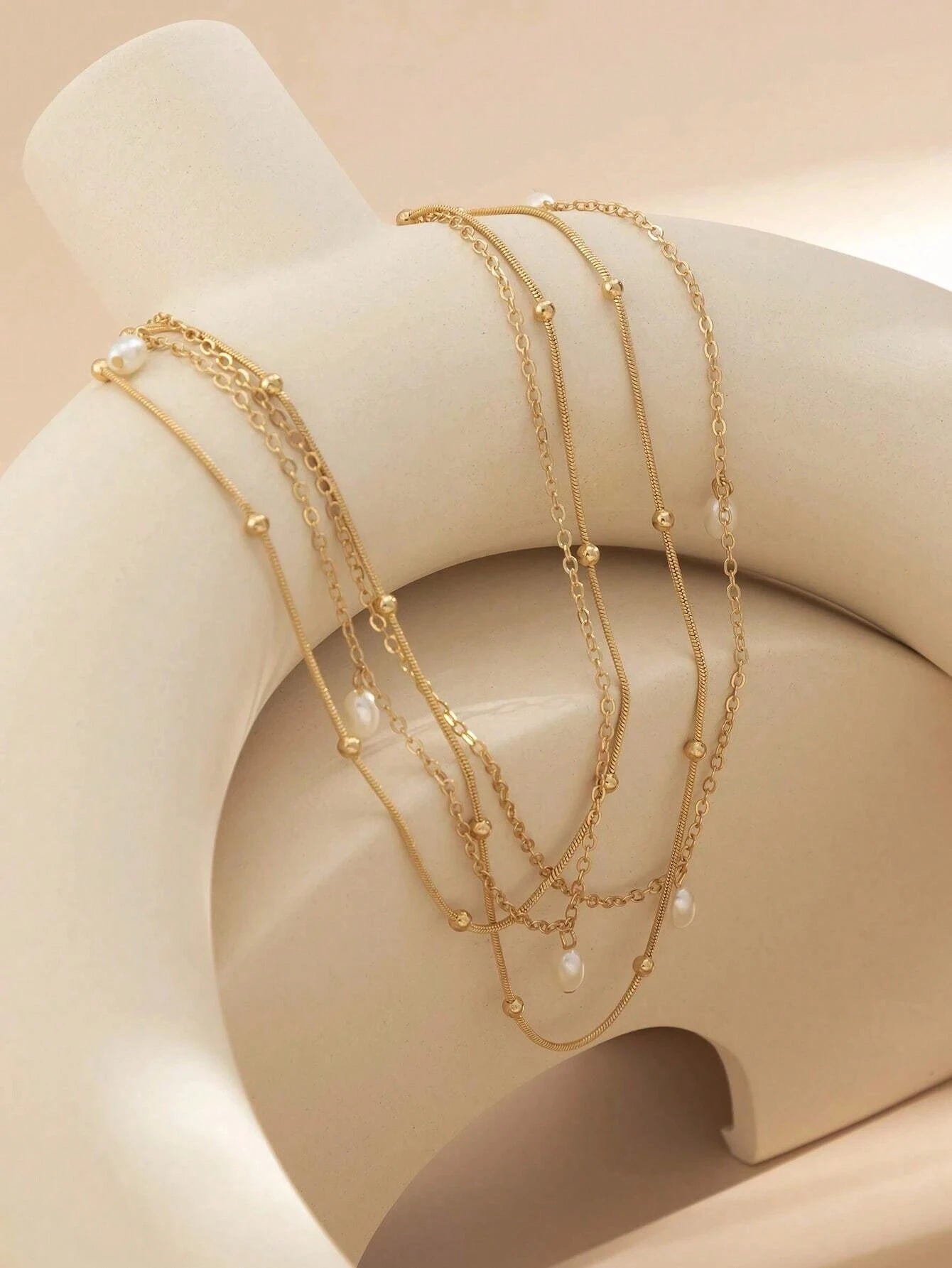 SHEIN 2pcs/Set Handmade Faux Pearl Pendant Waist Chain, Adjustable Chain Length