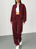 SHEIN 2pcs Solid Color Casual Zip-Up Hoodie, Women Sweatshirt For Sports, Home, Office, Street, Suitable For Spring, Autumn, Winter, Summer Holiday Elegant