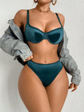 SHEIN 2pcs Women Solid Color Minimalist Casual Bra Set With Underwire
