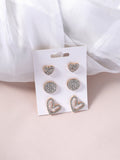 SHEIN 3pairs Rhinestone Heart Decor Stud Earrings