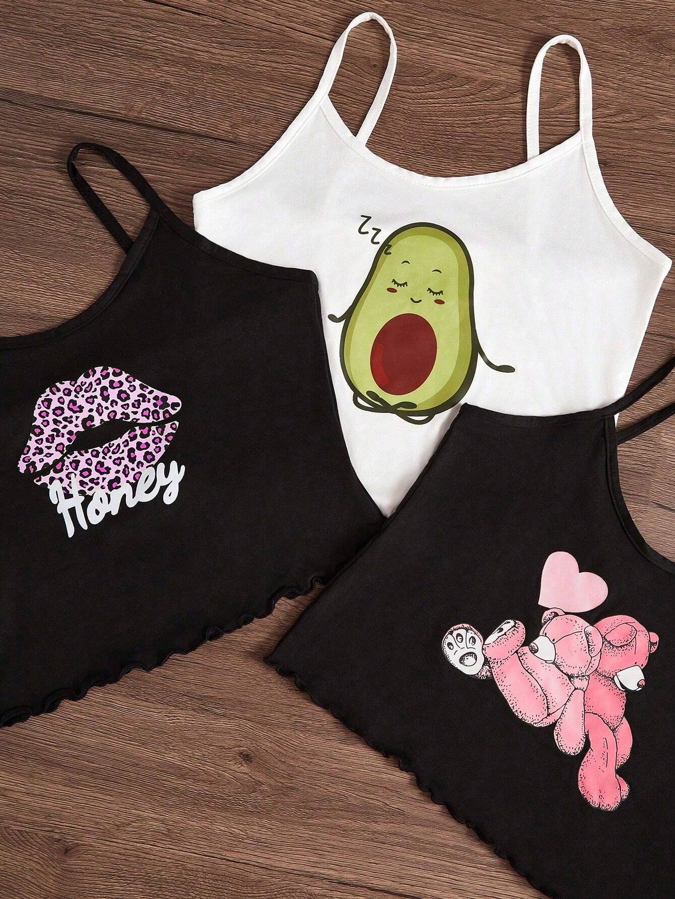  | SHEIN 3pcs/Set Cartoon Print Camisole & Shorts Pajama Set | PJ Set | Shein | OneHub