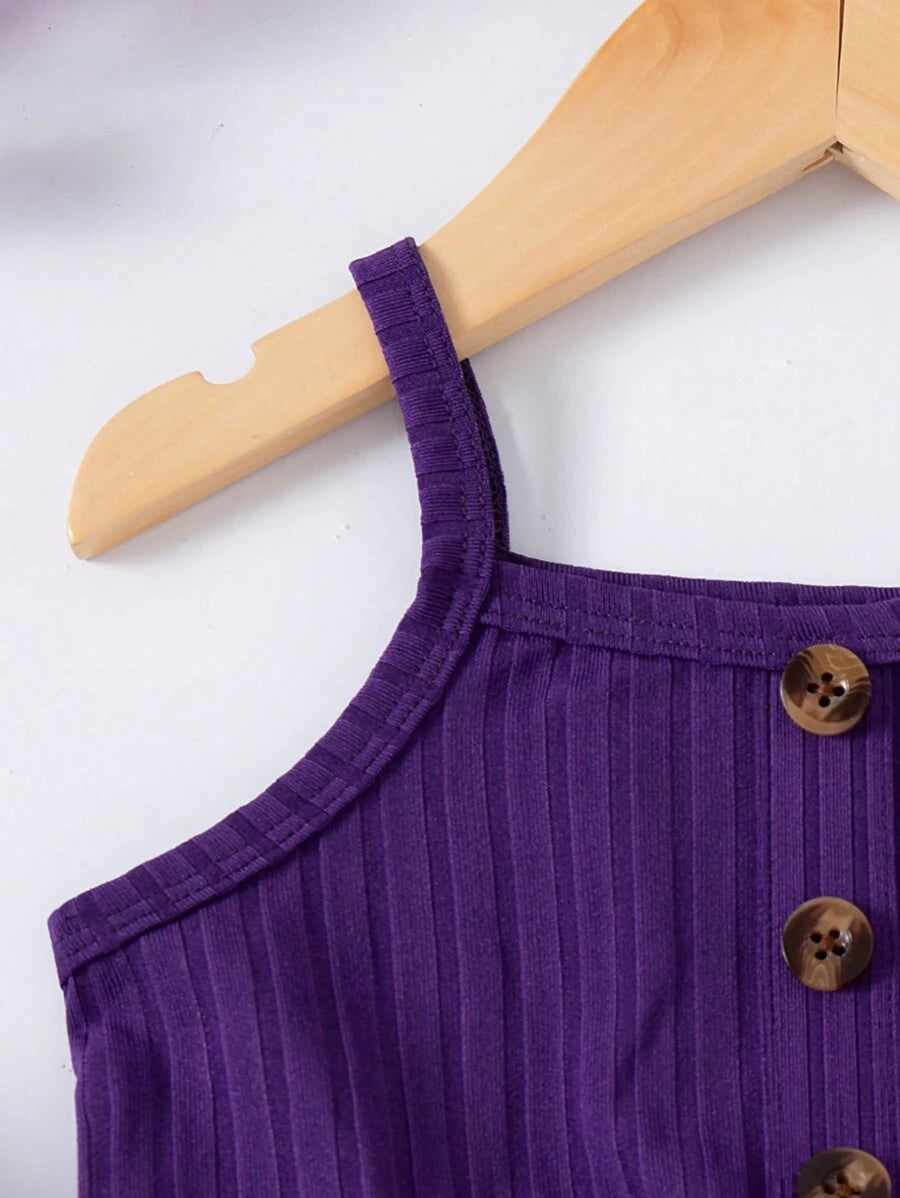  | SHEIN 3pcs Baby Girls Floral Print Solid Ribbed Button Camisole Dress Set | Dress | Shein | OneHub