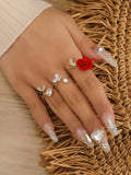SHEIN 3pcs Flower & Butterfly Decor Ring