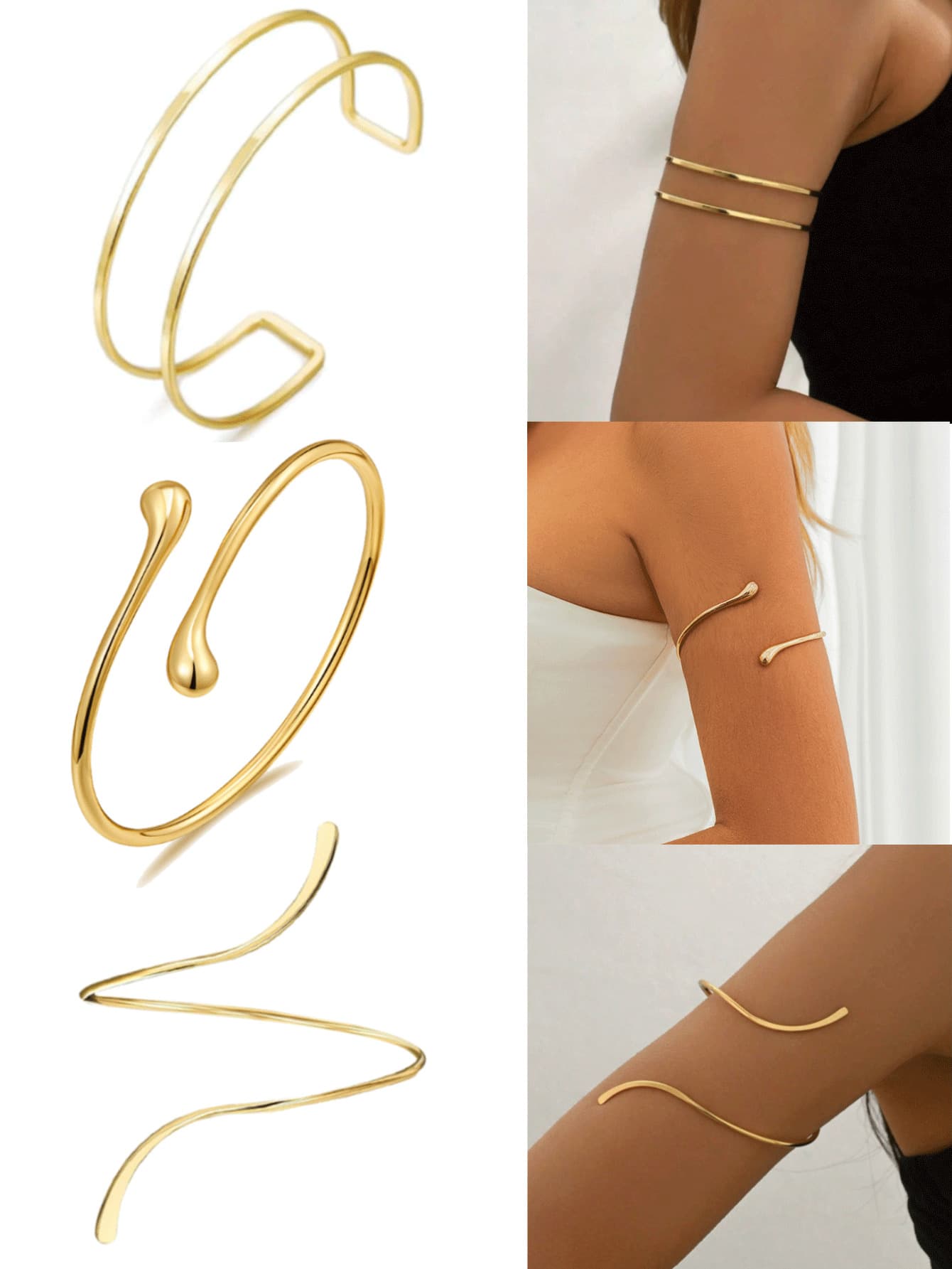 SHEIN 3pcs Minimalist Metal Geometric Line, Water Drop Adjustable Bangle Bracelet Set, Suitable For Daily Wear, Street Style And Beach Vacation, For Women