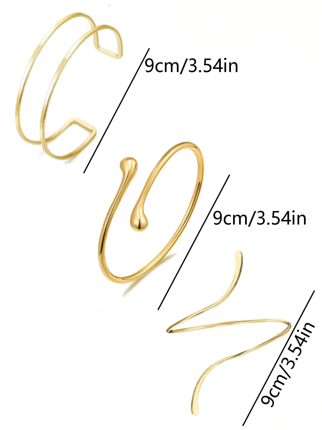 SHEIN 3pcs Minimalist Metal Geometric Line, Water Drop Adjustable Bangle Bracelet Set, Suitable For Daily Wear, Street Style And Beach Vacation, For Women