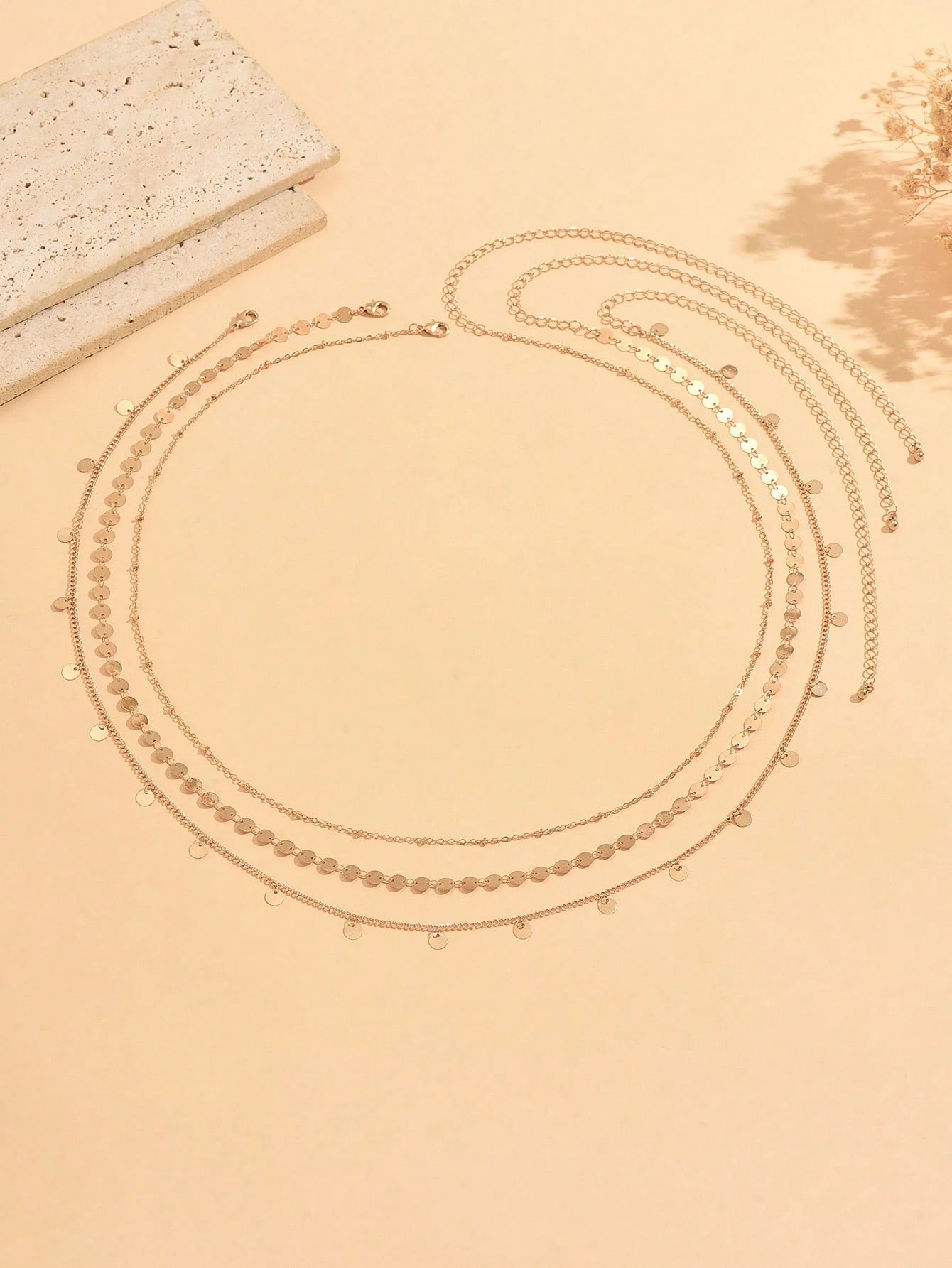 SHEIN 3pcs/Set Minimalist Elegant Gold Disc Multi-Layer Chain Waist Chain, Simple All-Match Versatile Style Women's Waist Jewelry Accessory
