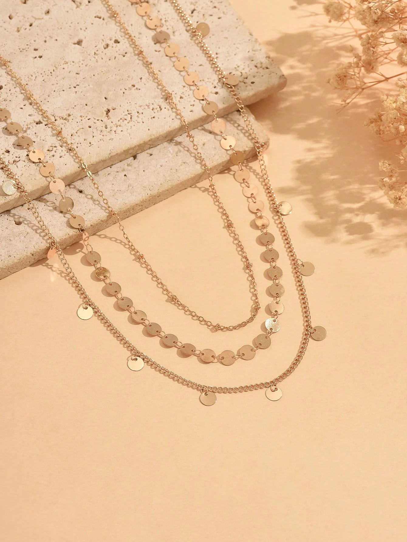 SHEIN 3pcs/Set Minimalist Elegant Gold Disc Multi-Layer Chain Waist Chain, Simple All-Match Versatile Style Women's Waist Jewelry Accessory