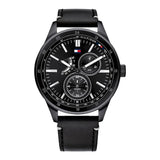 Tommy Hilfiger Austin Black Leather Strap Black Dial Quartz Watch for Men - 1791638