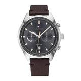 Tommy Hilfiger Bennett Brown Leather Strap Black Dial Chronograph Quartz Watch for Men - 1791729