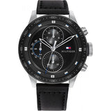 Tommy Hilfiger Trent Black Leather Strap Black Dial Chronograph Quartz Watch for Men - 1791810