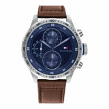 Tommy Hilfiger Trent Brown Leather Strap Blue Dial Chronograph Quartz Watch for Men - 1791807