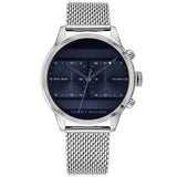 Tommy Hilfiger Icon Silver Mesh Bracelet Blue Dial Chronograph Quartz Watch for Men - 1791596