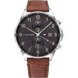 Tommy Hilfiger West Brown Leather Strap Black Dial Chronograph Quartz Watch for Men - 1791710
