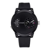 Tommy Hilfiger Denim Black Silicone Strap Black Dial Quartz Watch for Men - 1791555