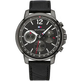 Tommy Hilfiger Landon Black Leather Strap Black Dial Chronograph Quartz Watch for Men - 1791533