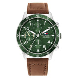 Tommy Hilfiger Jimmy Brown Leather Strap Green Dial Chronograph Quartz Watch for Men - 1791948