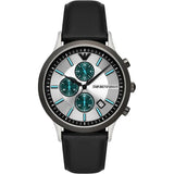 EMPORIO ARMANI Renato Black Leather Strap Silver Dial Chronograph Quartz Watch for Men - AR11473