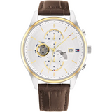 Tommy Hilfiger Weston Brown Leather Strap Silver Dial Chronograph Quartz Watch for Men - 1710501