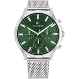 Tommy Hilfiger Ryder Silver Mesh Bracelet Green Dial Chronograph Quartz Watch for Men - 1710499