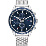  | Tommy Hilfiger Miles Silver Mesh Bracelet Blue Dial Chronograph Quartz Watch for Men - 1792018 | Watches | Tommy Hilfiger | OneHub