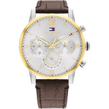 Tommy Hilfiger Sullivan Brown Leather Strap Silver Dial Chronograph Quartz Watch for Men - 1791884