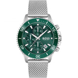 HUGO BOSS Admiral Silver Mesh Bracelet Green Dial Chronograph Quartz Watch for Men - 1513905