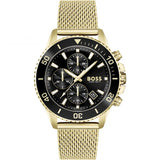 HUGO BOSS Admiral Gold Mesh Bracelet Black Dial Chronograph Quartz Watch for Men - 1513906