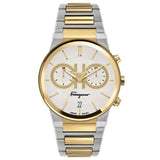 Ferragamo Sapphire Two-Tone Stainless Steel White Dial Chronograph Quartz Watch For Men - Sfme00821