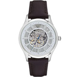 Emporio Armani Meccanico Brown Leather Strap Skeleton Dial Automatic Watch for Men - AR1946