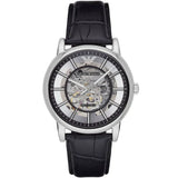 Emporio Armani Meccanico Blue Leather Strap Skeleton Dial Automatic Watch for Men - AR1981