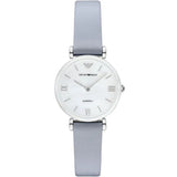 Emporio Armani Retro Grey Leather Strap Mother Of Pearl Dial Quartz Watch for Women - AR11039