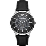 Emporio Armani Meccanico Black Leather Strap Skeleton Dial Automatic Watch for Men - AR60038