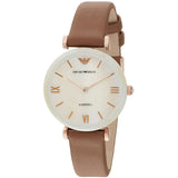 Emporio Armani Retro Brown Leather Strap Mother Of Pearl Dial Quartz Watch for Women - AR11040