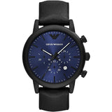 Emporio Armani Luigi Black Leather Strap Blue Dial Chronograph Quartz Watch for Men - AR11351