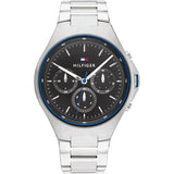 Tommy Hilfiger Justin Silver Stainless Steel Black Dial Chronograph Quartz Watch for Men - 1792054