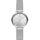 EMPORIO ARMANI Silver Dial Silver Mesh Bracelet Watch For Women - AR11128