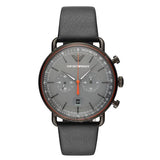 EMPORIO ARMANI Grey Dial Black Leather Strap Chronograph Watch For Men - AR11168