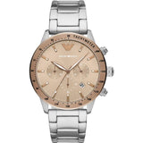 EMPORIO ARMANI Mario Silver Stainless Steel Beige Dial Chronograph Quartz Watch for Men - AR11352
