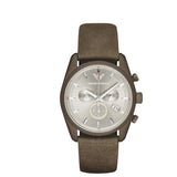 EMPORIO ARMANI Sportivo Brown Leather Silver Dial Quartz Watch for Men- EMPORIO ARMANI AR 6076