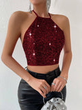  | SHEIN Allurite Summer Sexy Backless Sequin Halter Neck Top For New Year Holiday Party Clothes | Top | Shein | OneHub