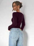SHEIN Almamuse Christmas Asymmetrical Hem Long Sleeve Solid Color T-Shirt Top