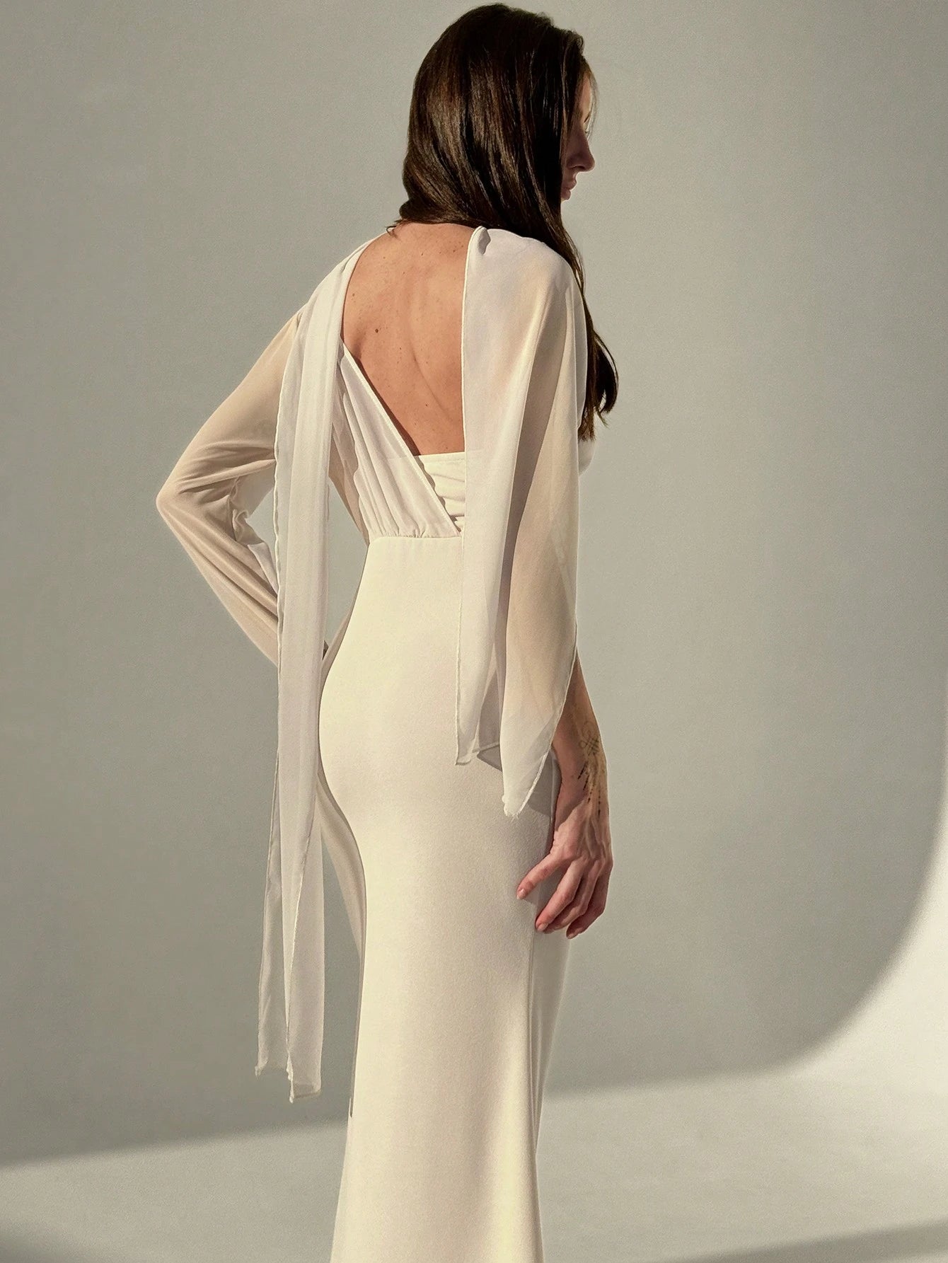  | SHEIN Aloruh 1pc Women Apricot-Color Asymmetric Long Sleeve Form-Fitting Backless Dress With Sash | Dress | Shein | OneHub