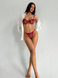 SHEIN Aloruh 2pcs Sky Blue Embroidered Lace-Up Women's Lingerie Set Boobless Lingerie Set Lace Bra Set Butterfly Lingerie Set Lingerie Set Red Burgundy Lingerie Set